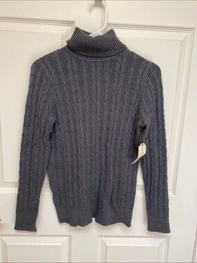 St. John's Bay Women's Charcoal Gray Cable Knit Turtleneck Sweater